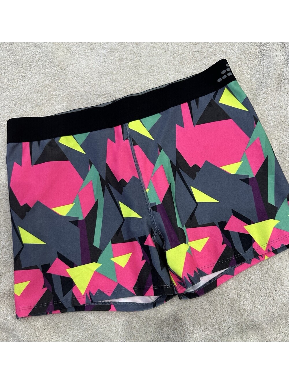 BCG Women’s Geometric Multicolor Athletic Shorts L Stretch Elastic Waist